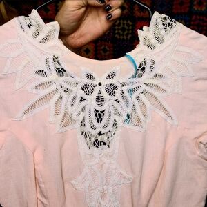 Vintage 1980's 1990's light pink white eyelet pleated dress cottagecore Cottage